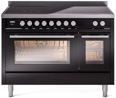 Professional Plus II 48 Inch Electric Freestanding Range in Glossy Black with Trim