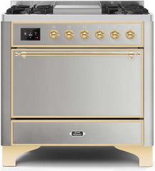 Majestic II 36 Inch Dual Fuel Liquid Propane Freestanding Range in Stainless Steel with Brass Trim