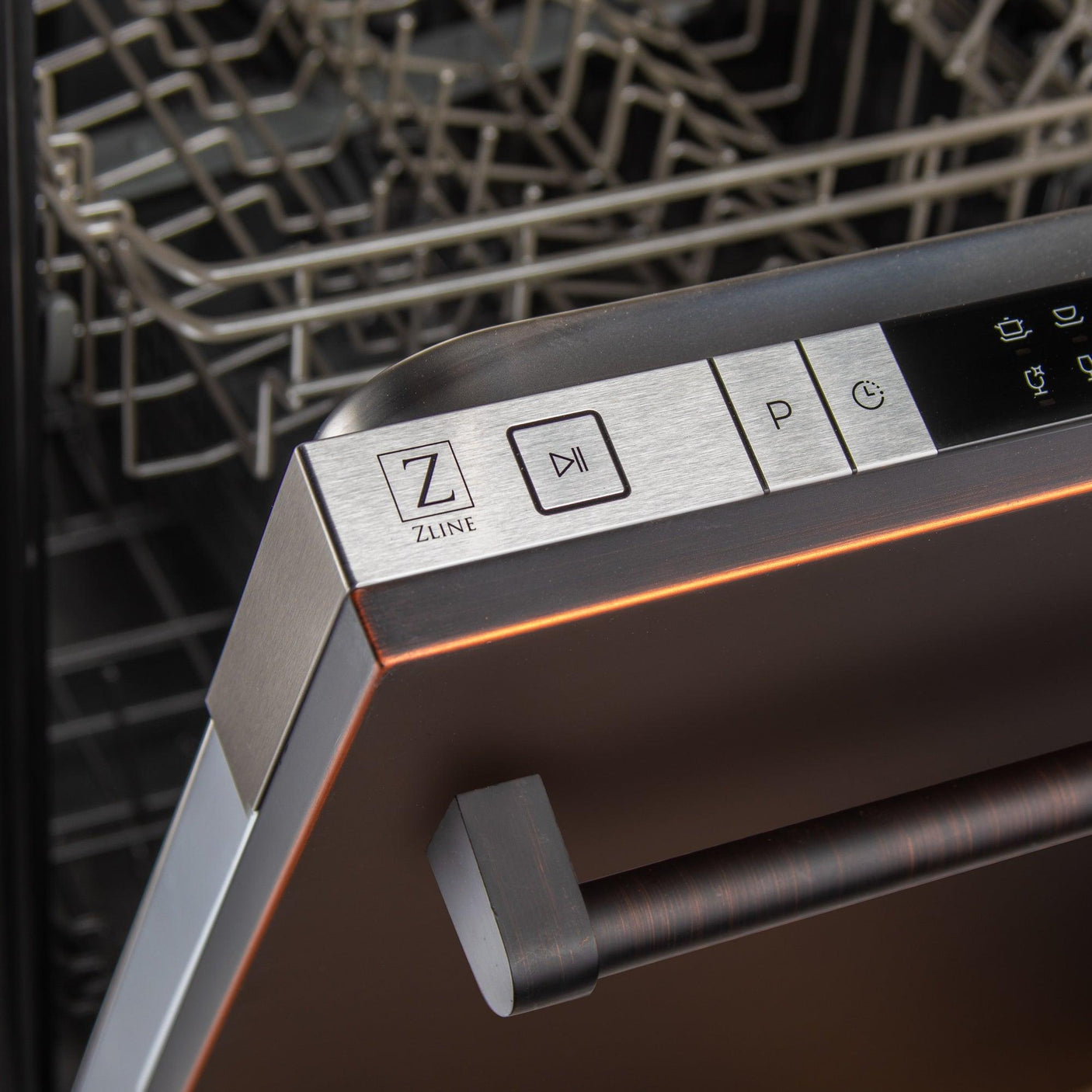 ZLINE 18 in. Compact Top Control Dishwasher with Stainless Steel Tub and Traditional Handle, 52dBa (DW-18) [Color: Oil Rubbed Bronze]