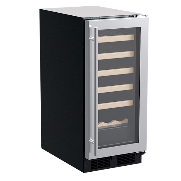 15-In Built-In Single Zone Wine Refrigerator With Wine Cradle with Door Style - Stainless Steel Frame Glass