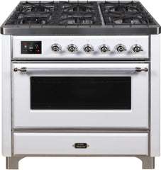 Majestic II 36 Inch Dual Fuel Liquid Propane Freestanding Range in White with Chrome Trim