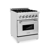 ZLINE 24 in. Professional Dual Fuel Range with Color Door Options (RA24) [Color: Stainless Steel with Brass Burners]