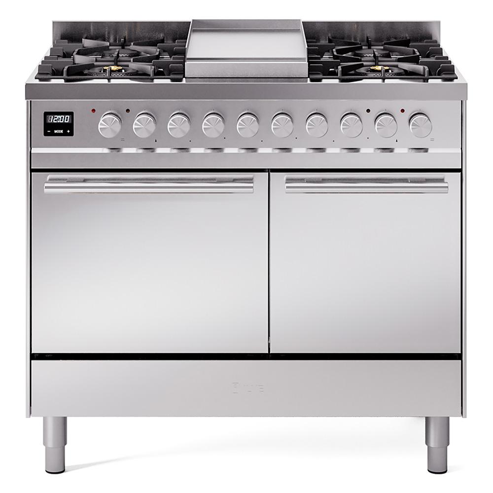 ILVE Professional Plus II 40 UPD40FQMPSS Freestanding Dual Fuel Range with 6 Sealed Burners Yes Double Oven with Solid Door in Stainless Steel with Stainless Steel knobs