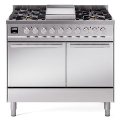 ILVE Professional Plus II 40 UPD40FQMPSS Freestanding Dual Fuel Range with 6 Sealed Burners Yes Double Oven with Solid Door in Stainless Steel with Stainless Steel knobs