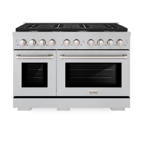 ZLINE 48 in. 6.7 cu. ft. Paramount Double Oven Dual Fuel Range with 8 Burner Gas Cooktop in DuraSnow' Stainless Steel (SDRS-48)