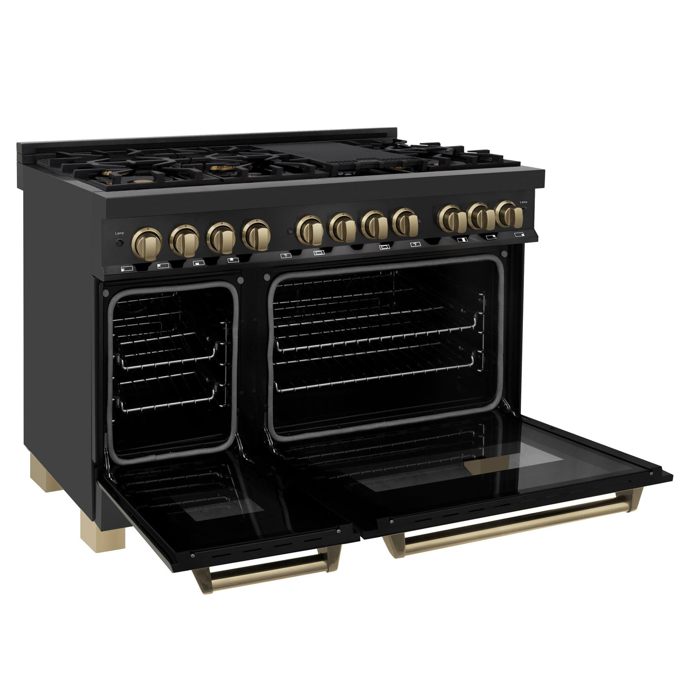 ZLINE Autograph Edition 48" 6.0 cu. ft. Dual Fuel Range with Gas Stove and Electric Oven in Black Stainless Steel with Accents (RABZ-48) [Color: Champagne Bronze]