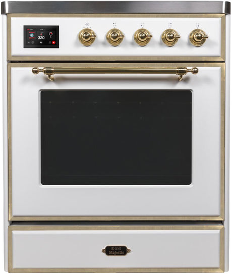 Majestic II 30 Inch Electric Freestanding Range in White with Brass Trim