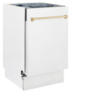 ZLINE Autograph Edition 18" Compact 3rd Rack Top Control Dishwasher in White Matte with Accent Handle, 51dBa (DWVZ-WM-18) [Color: Gold]