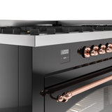 Nostalgie II 60 Inch Dual Fuel Natural Gas Freestanding Range in Glossy Black with Copper Trim