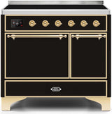 Majestic II 40 Inch Electric Freestanding Range in Glossy Black with Brass Trim