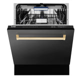 ZLINE Autograph Edition 24" 3rd Rack Top Control Tall Tub Dishwasher in Black Stainless Steel with Accent Handle, 51dBa (DWVZ-BS-24) [Color: Champagne Bronze]