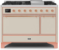 Majestic II 48 Inch Dual Fuel Natural Gas Freestanding Range in Antique White with Copper Trim