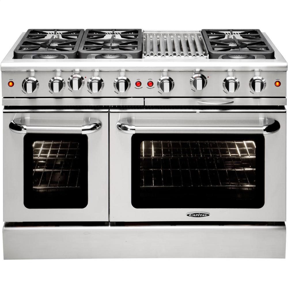 48" Gas Convection Range with 6 Sealed Burners 19K BTU + 12" BBQ Grill