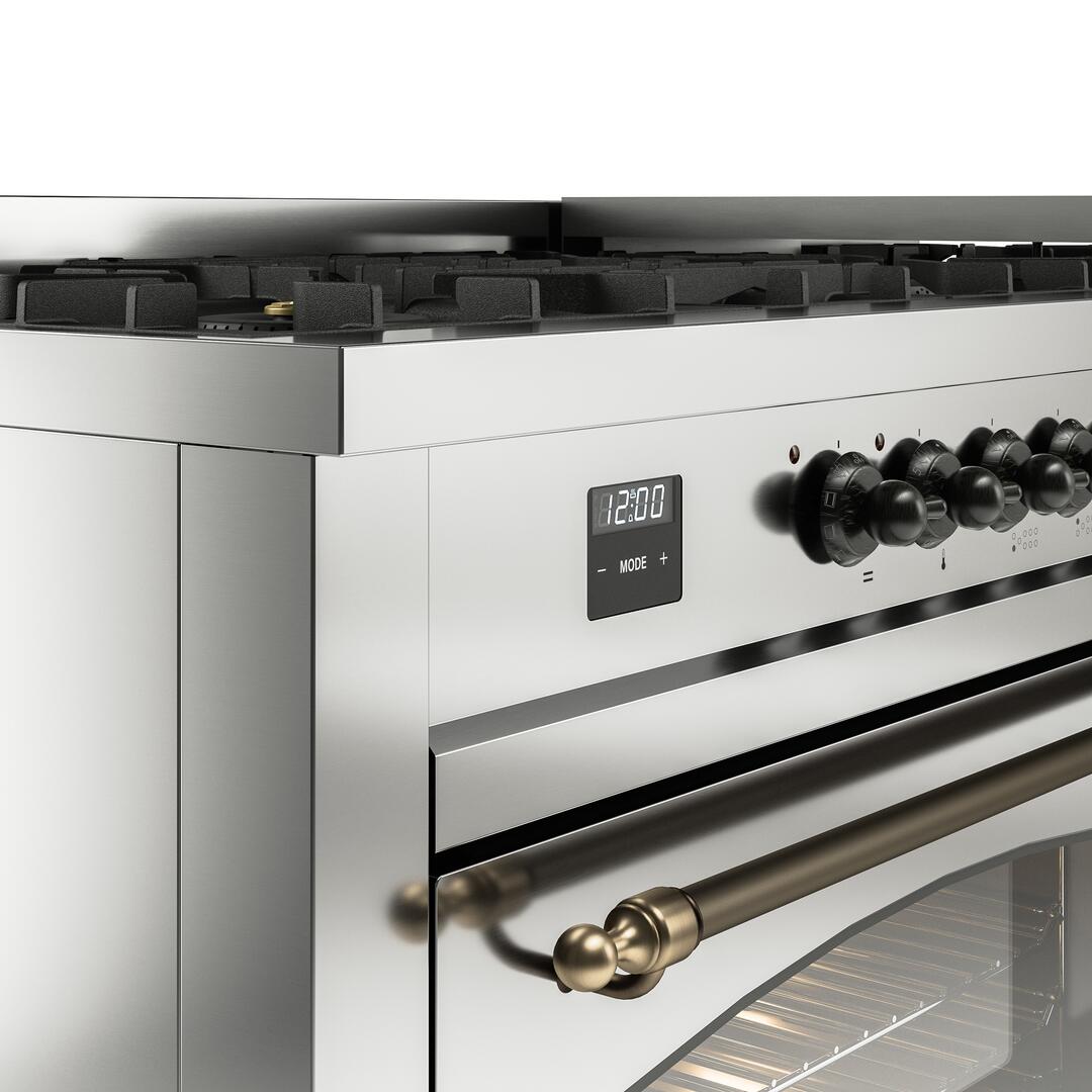 Nostalgie II 60 Inch Dual Fuel Natural Gas Freestanding Range in Stainless Steel with Bronze Trim