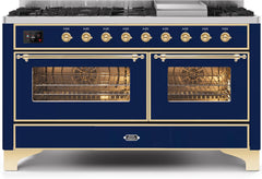 Majestic II 60 Inch Dual Fuel Liquid Propane Freestanding Range in Blue with Brass Trim