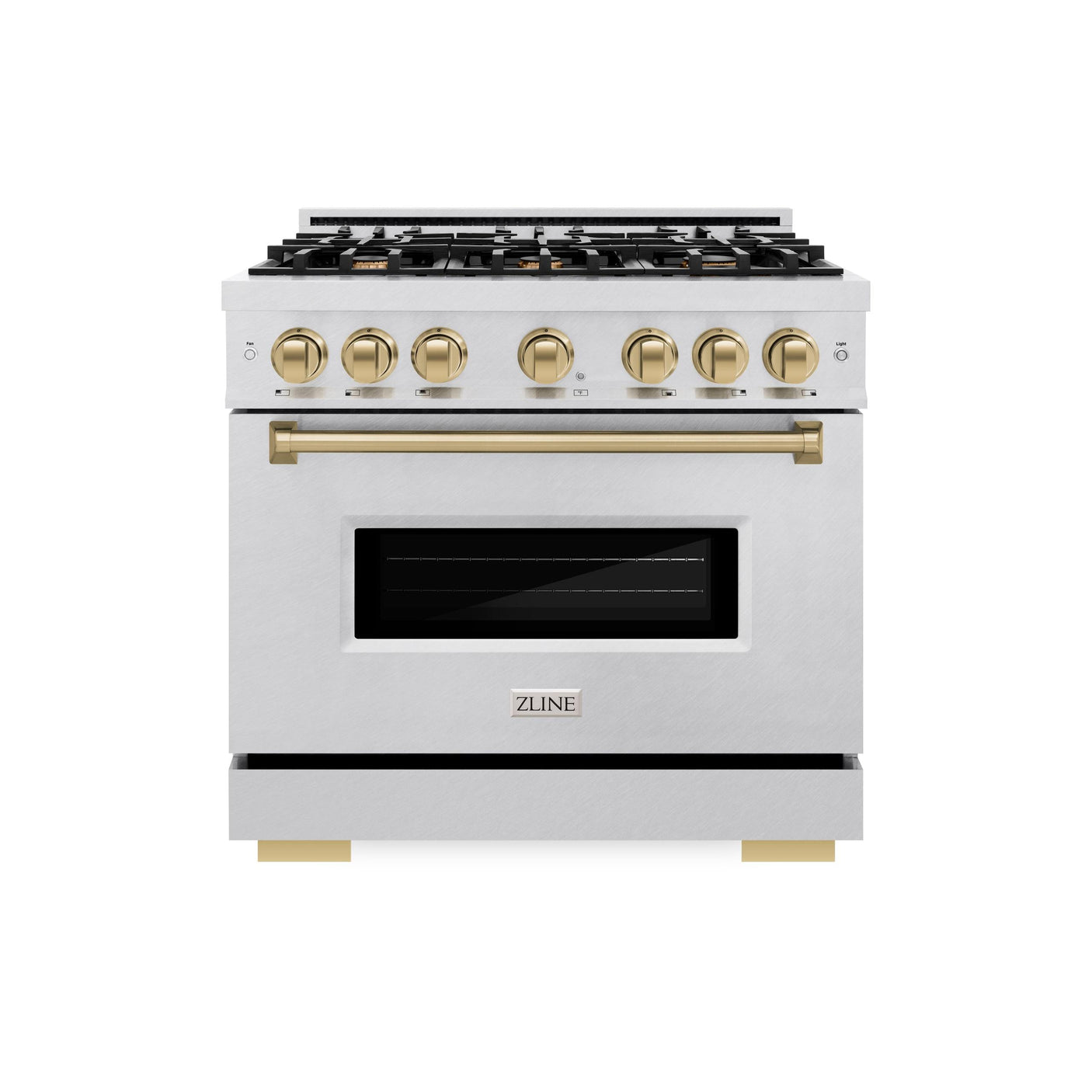 ZLINE Autograph Edition 36 in. 5.2 cu. ft. Classic Gas Range with 6 Burner Cooktop and Convection Gas Oven in DuraSnow' Stainless Steel and Champagne Bronze Accents (CGRSZ-36-CB)