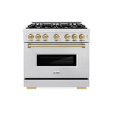 ZLINE Autograph Edition 36 in. 5.2 cu. ft. Classic Gas Range with 6 Burner Cooktop and Convection Gas Oven in DuraSnow' Stainless Steel and Champagne Bronze Accents (CGRSZ-36-CB)