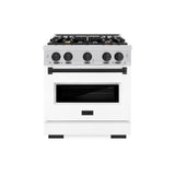 ZLINE Autograph Edition 30 in. 4.2 cu. ft. Classic Gas Range with 4 Burner Cooktop and Convection Gas Oven in Stainless Steel with White Matte Door and Matte Black Accents (CGRZ-WM-30-MB)