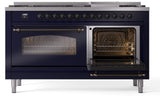 Nostalgie II 60 Inch Dual Fuel Liquid Propane Freestanding Range in Blue with Bronze Trim