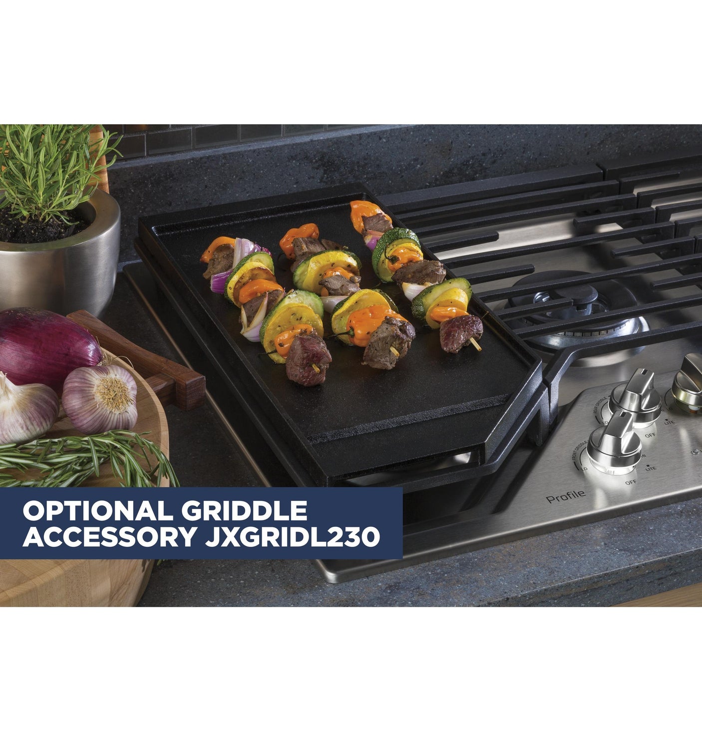 GE Profile™ 30" Built-In Tri-Ring Gas Cooktop with 5 Burners and Included Extra-Large Integrated Griddle