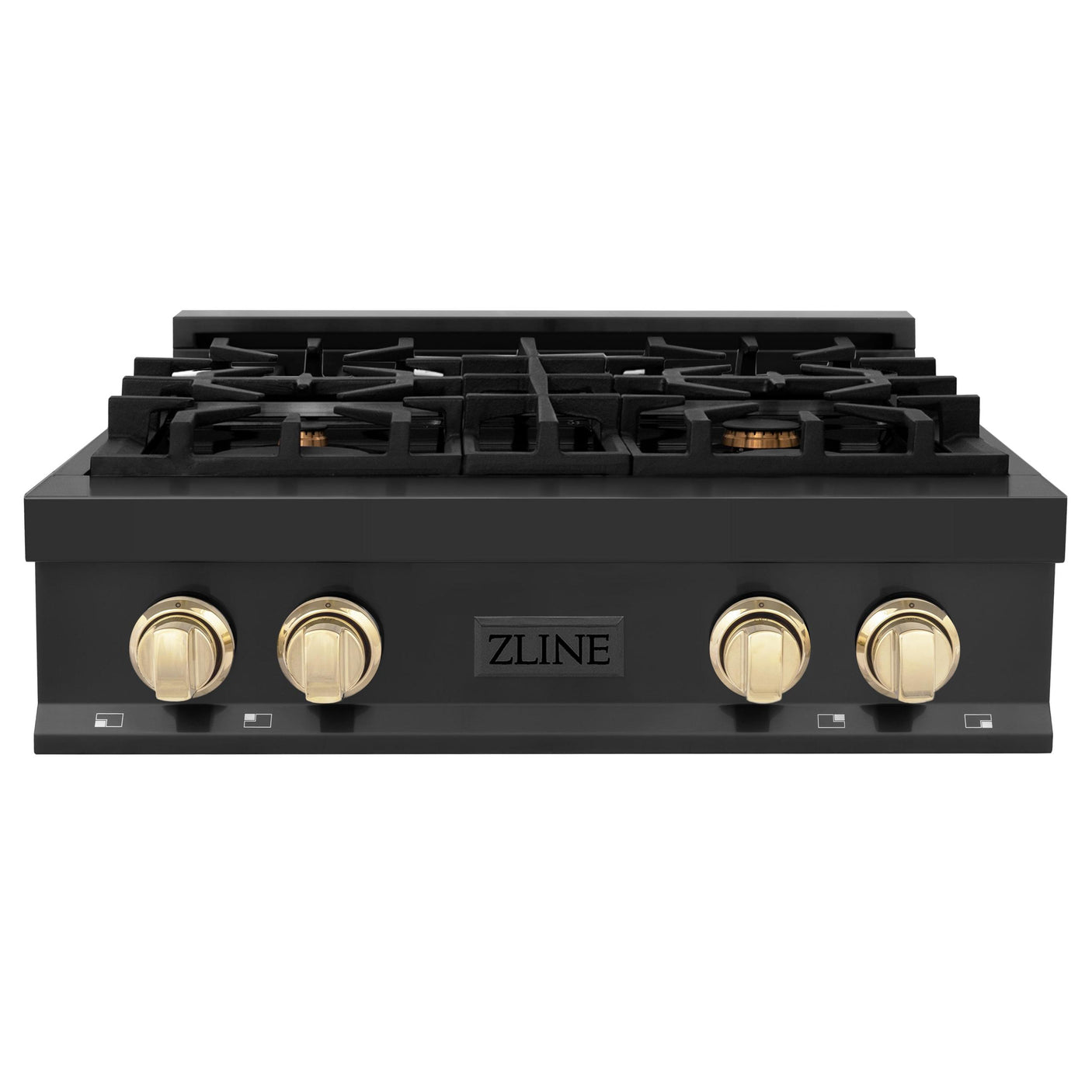 ZLINE Autograph Edition 30" Porcelain Rangetop with 4 Gas Burners in Black Stainless Steel and Polished Gold Accents (RTBZ-30-G)