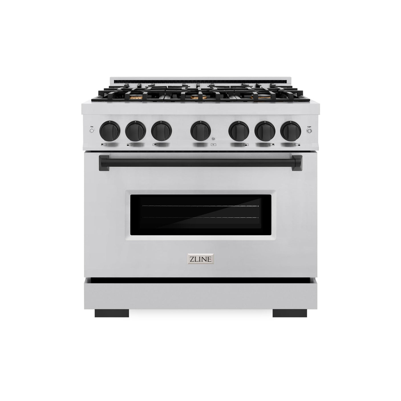 ZLINE Autograph Edition 36 in. 5.2 cu. ft. Classic Gas Range with 6 Burner Cooktop and Convection Gas Oven in Stainless Steel and Matte Black Accents (CGRZ-36-MB)