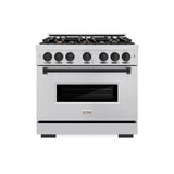 ZLINE Autograph Edition 36 in. 5.2 cu. ft. Classic Gas Range with 6 Burner Cooktop and Convection Gas Oven in Stainless Steel and Matte Black Accents (CGRZ-36-MB)