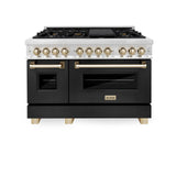 ZLINE Autograph Edition 48" 6.0 cu. ft. Dual Fuel Range with Gas Stove and Electric Oven in Stainless Steel with Black Matte Door and Polished Gold Accents (RAZ-BLM-48-G)