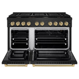 ZLINE Autograph Edition 48 in. 6.7 cu. ft. Paramount Double Oven Dual Fuel Range with 8 Burner Gas Cooktop in Black Stainless Steel and Champagne Bronze Accents (SDRBZ-48-CB)