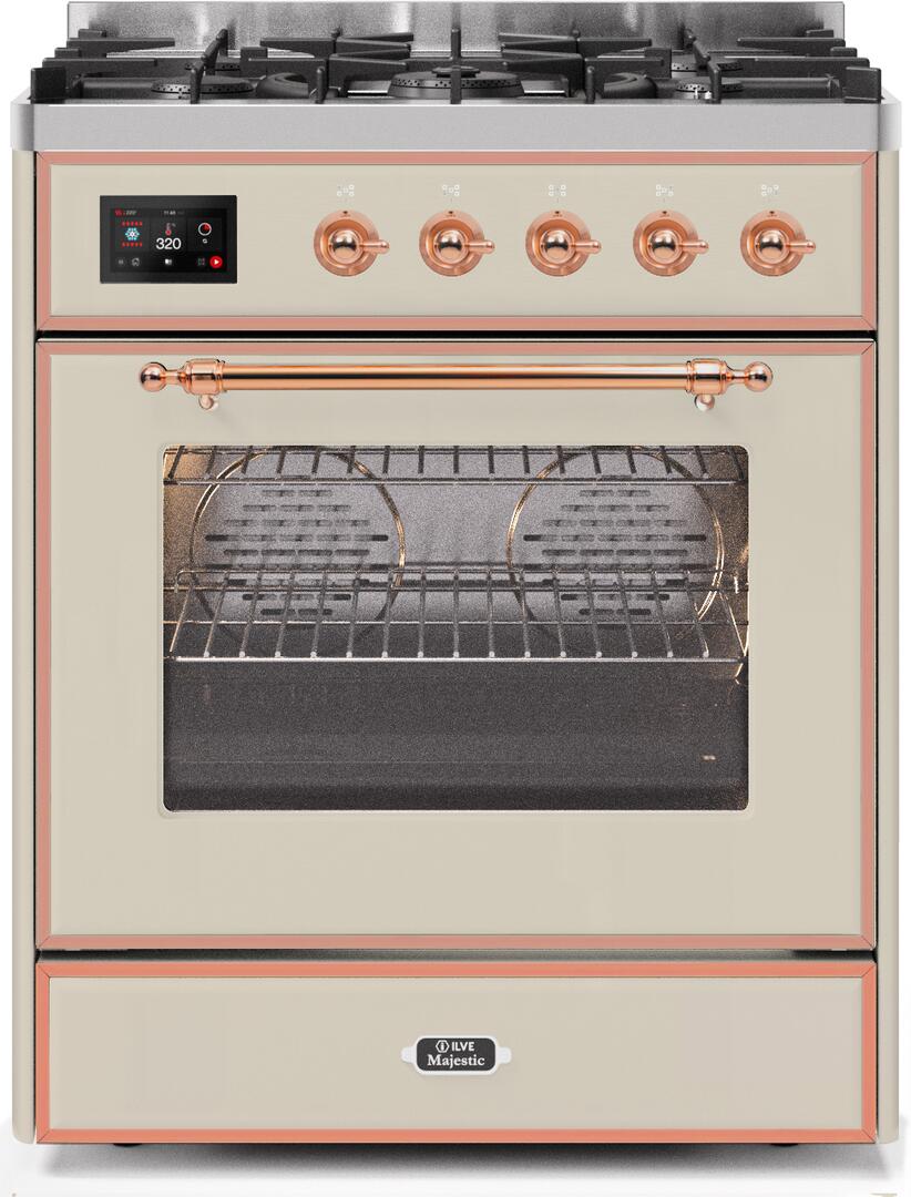 Majestic II 30 Inch Dual Fuel Natural Gas Freestanding Range in Antique White with Copper Trim