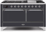 Majestic II 60 Inch Dual Fuel Liquid Propane Freestanding Range in Matte Graphite with Chrome Trim