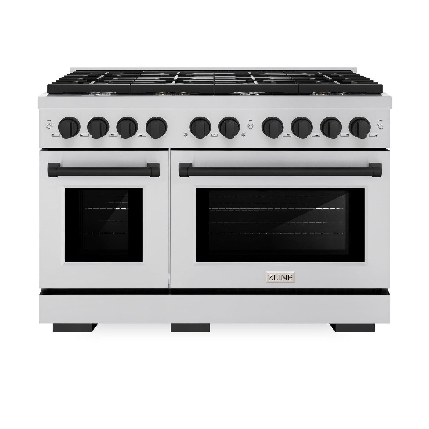 ZLINE Autograph Edition 48 in. 6.7 cu. ft. 8 Burner Double Oven Gas Range in Stainless Steel and Matte Black Accents (SGRZ-48-MB)