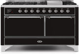 Majestic II 60 Inch Dual Fuel Liquid Propane Freestanding Range in Glossy Black with Chrome Trim