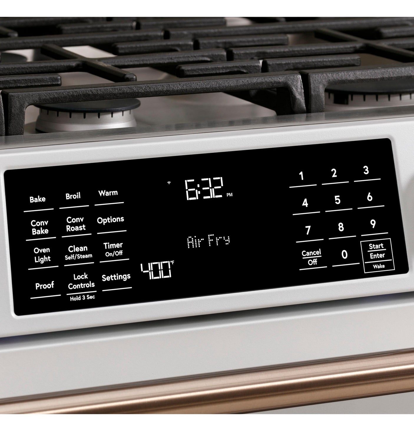 Café™ 30" Smart Slide-In, Front-Control, Gas Range with Convection Oven in Platinum Glass