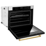 ZLINE 30 in. Autograph Edition Professional True Convection Single Wall Oven with Air Fry and Self Clean in Stainless Steel with Polished Gold Handle (WASZ-30-G)