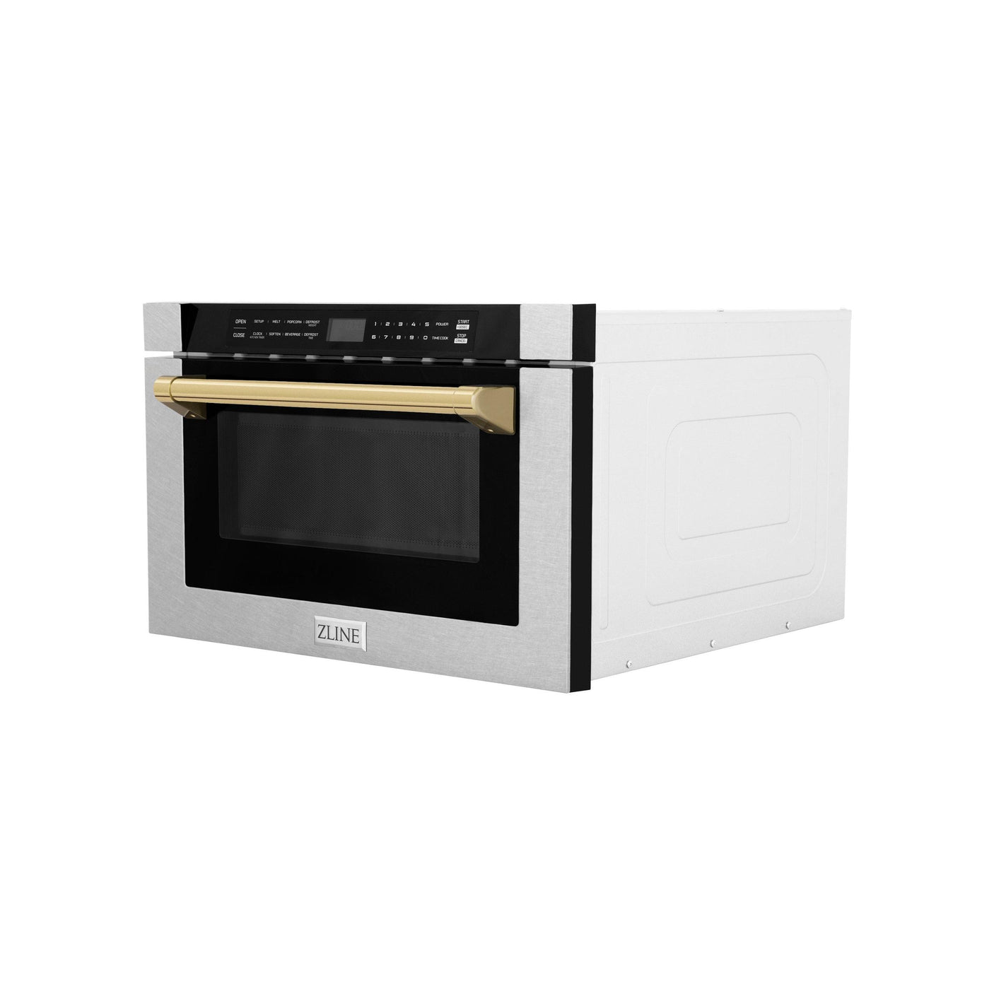 ZLINE Autograph Edition 24" 1.2 cu. ft. Built-in Microwave Drawer with Traditional Handle in DuraSnow and Polished Gold (MWDZ-1-SS-H-G)