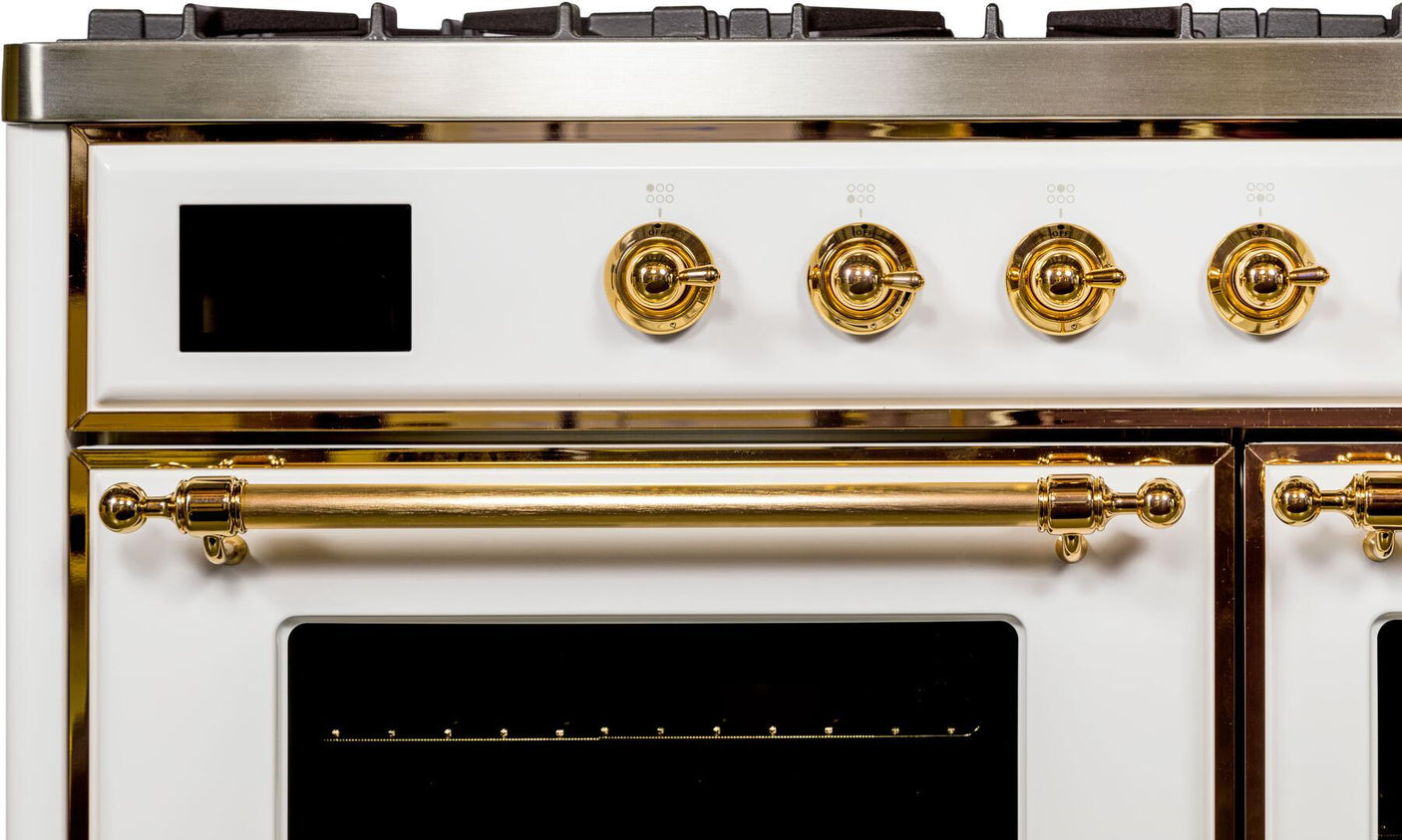 Majestic II 40 Inch Dual Fuel Natural Gas Freestanding Range in White with Brass Trim