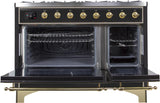 Majestic II 48 Inch Dual Fuel Liquid Propane Freestanding Range in Glossy Black with Brass Trim