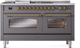 Nostalgie II 60 Inch Dual Fuel Liquid Propane Freestanding Range in Matte Graphite with Brass Trim