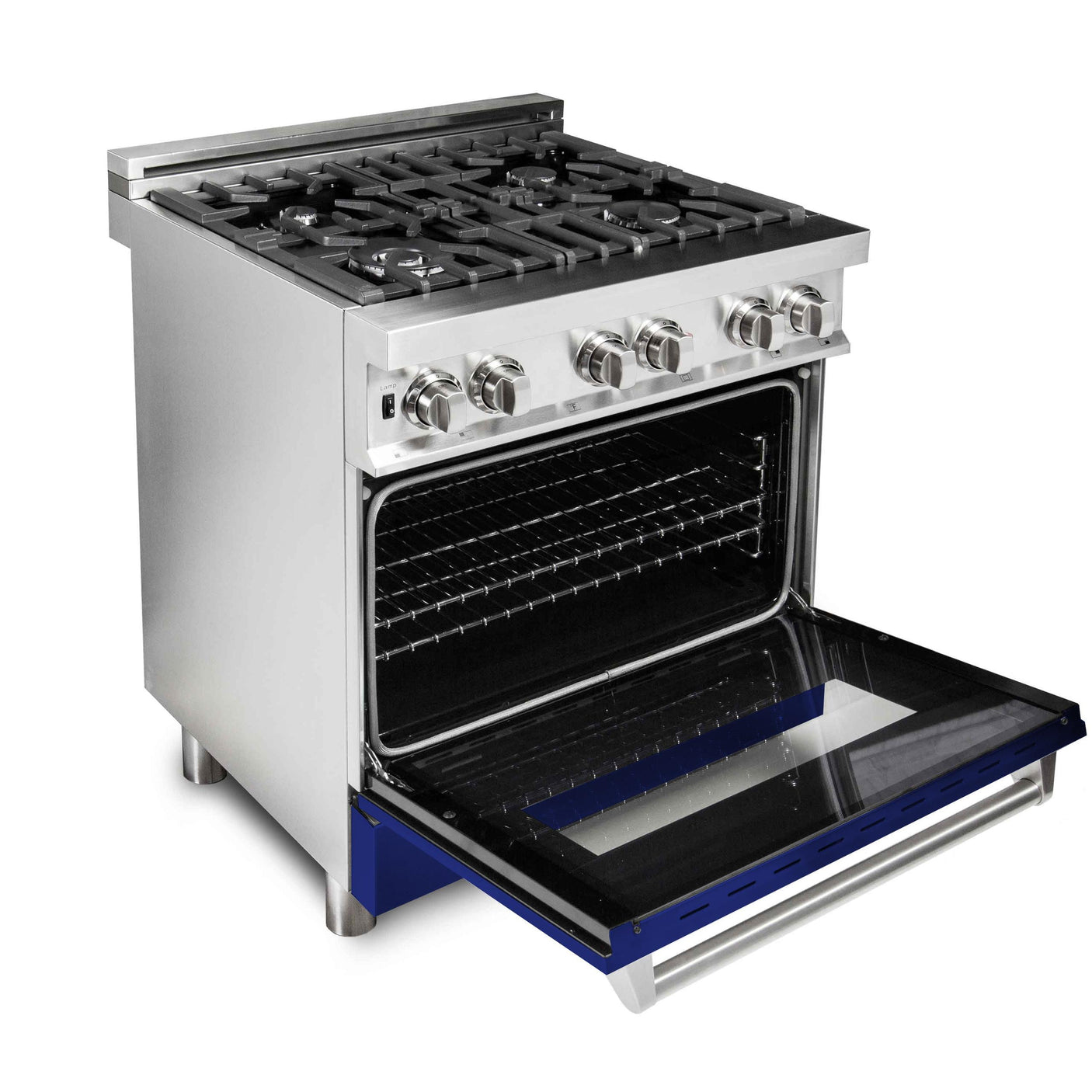 ZLINE 30 in. Dual Fuel Range with Gas Stove and Electric Oven in Stainless Steel (RA30) [Color: Blue Gloss]