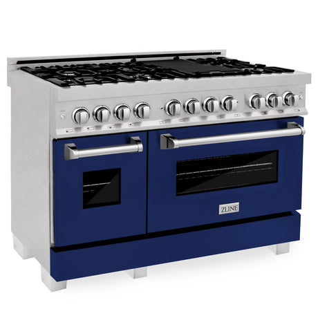 ZLINE 48 in. DuraSnow Stainless Steel 6.0 cu.ft. 7 Gas Burner/Electric Oven Range with Color Door Options (RAS-SN-48) [Color: Blue Matte]