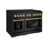 ZLINE Autograph Edition 48 in. 6.7 cu. ft. 8 Burner Double Oven Gas Range in Black Stainless Steel and Champagne Bronze Accents (SGRBZ-48-CB)