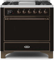 Majestic II 36 Inch Dual Fuel Natural Gas Freestanding Range in Glossy Black with Bronze Trim