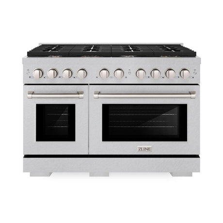 ZLINE 48 in. 6.7 cu. ft. Paramount Double Oven Dual Fuel Range in DuraSnow' Stainless Steel with 8 Brass Burners (SDRS-BR-48)