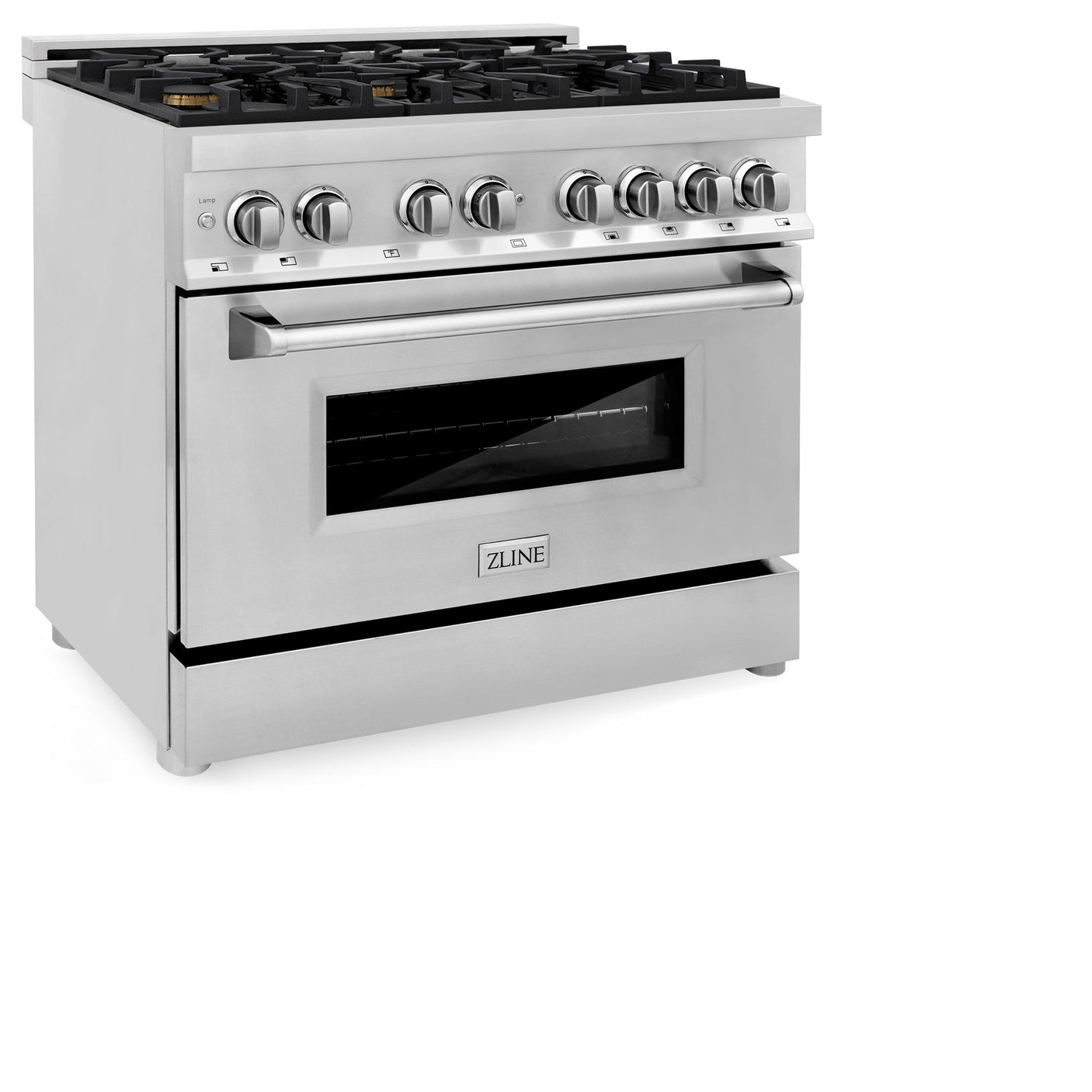 ZLINE 36 in. Dual Fuel Range with Gas Stove and Electric Oven in Stainless Steel (RA36) [Color: Stainless Steel with Brass Burners]