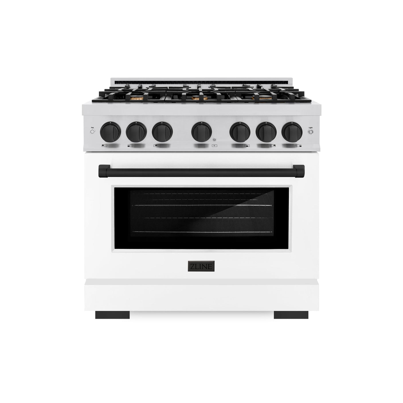 ZLINE Autograph Edition 36 in. 5.2 cu. ft. Select Gas Range with 6 Burner Cooktop and Convection Gas Oven in Stainless Steel with White Matte Door and Matte Black Accents (HGRZ-WM-36-MB)