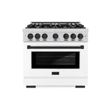 ZLINE Autograph Edition 36 in. 5.2 cu. ft. Select Gas Range with 6 Burner Cooktop and Convection Gas Oven in Stainless Steel with White Matte Door and Matte Black Accents (HGRZ-WM-36-MB)