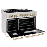 ZLINE Autograph Edition 48" 6.0 cu. ft. Range with Gas Stove and Gas Oven in DuraSnow Stainless Steel with White Matte Door (RGSZ-WM-48) [Color: Champagne Bronze]