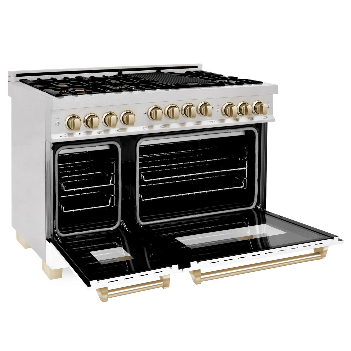 ZLINE Autograph Edition 48" 6.0 cu. ft. Range with Gas Stove and Gas Oven in DuraSnow Stainless Steel with White Matte Door (RGSZ-WM-48) [Color: Gold]