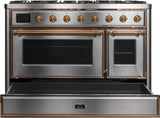 Majestic II 48 Inch Dual Fuel Natural Gas Freestanding Range in Stainless Steel with Brass Trim